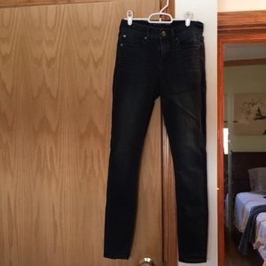 High waisted dark denim blue jeans